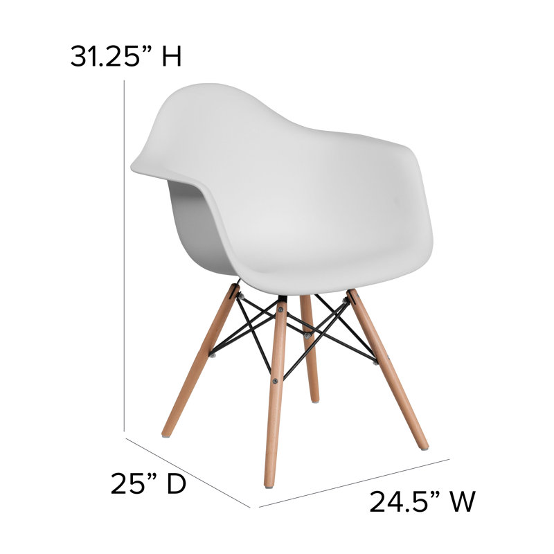 Herculaneum Plastic Chair with Arms and Wooden Legs White